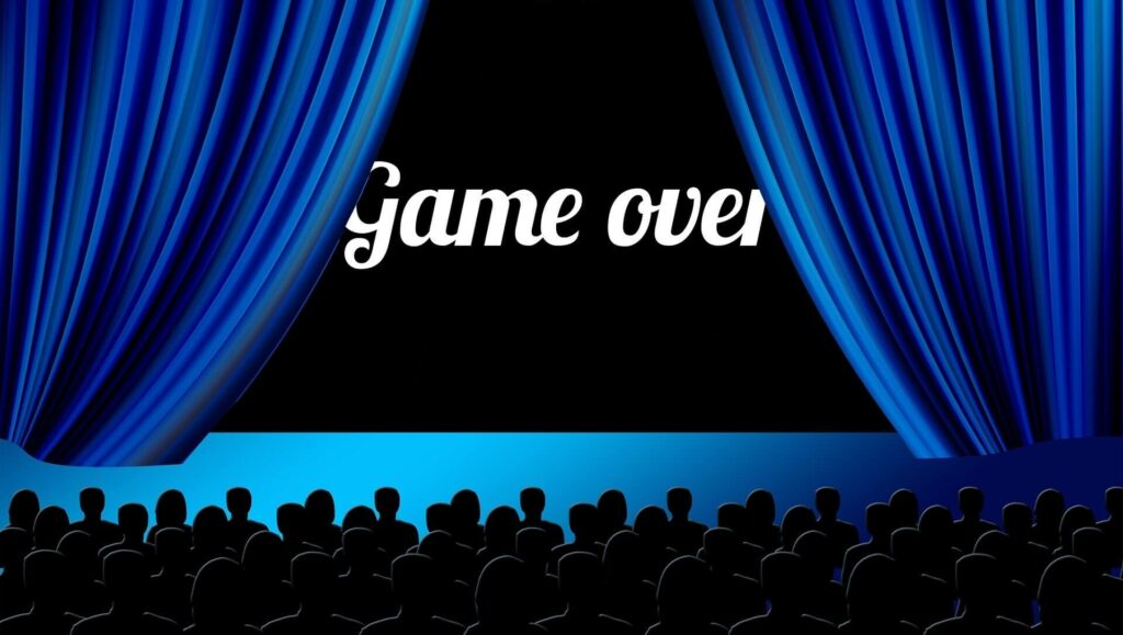 Klage des RA Daniel Sebastian: Kino, Text auf Leinwand: "Game over"