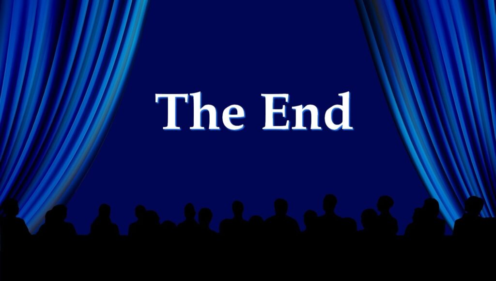 Silhouetten im Kino, Leinwandtext: The End